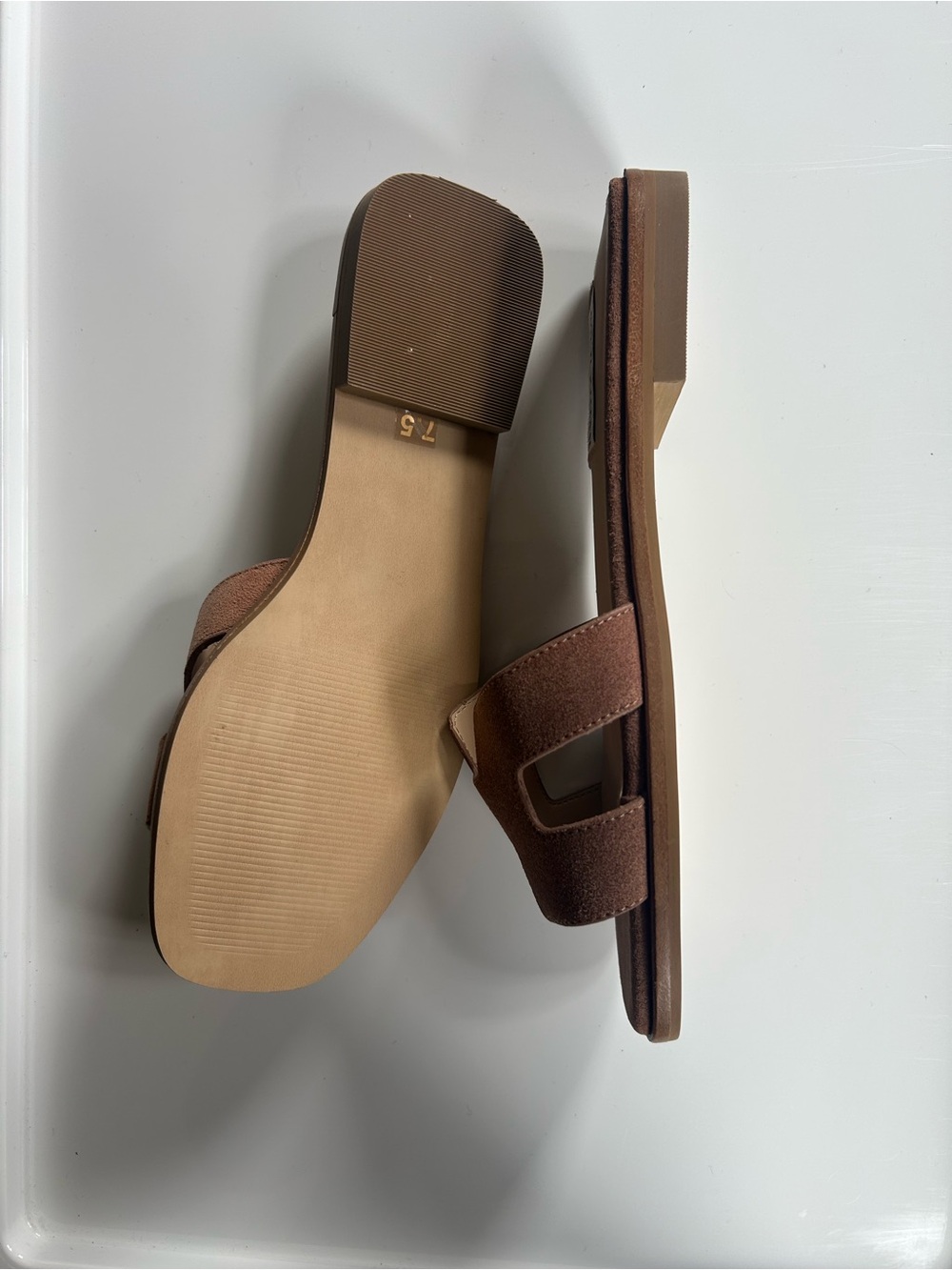 Steve Madden Tan Suede Slide Sandals - Picture 2 of 4